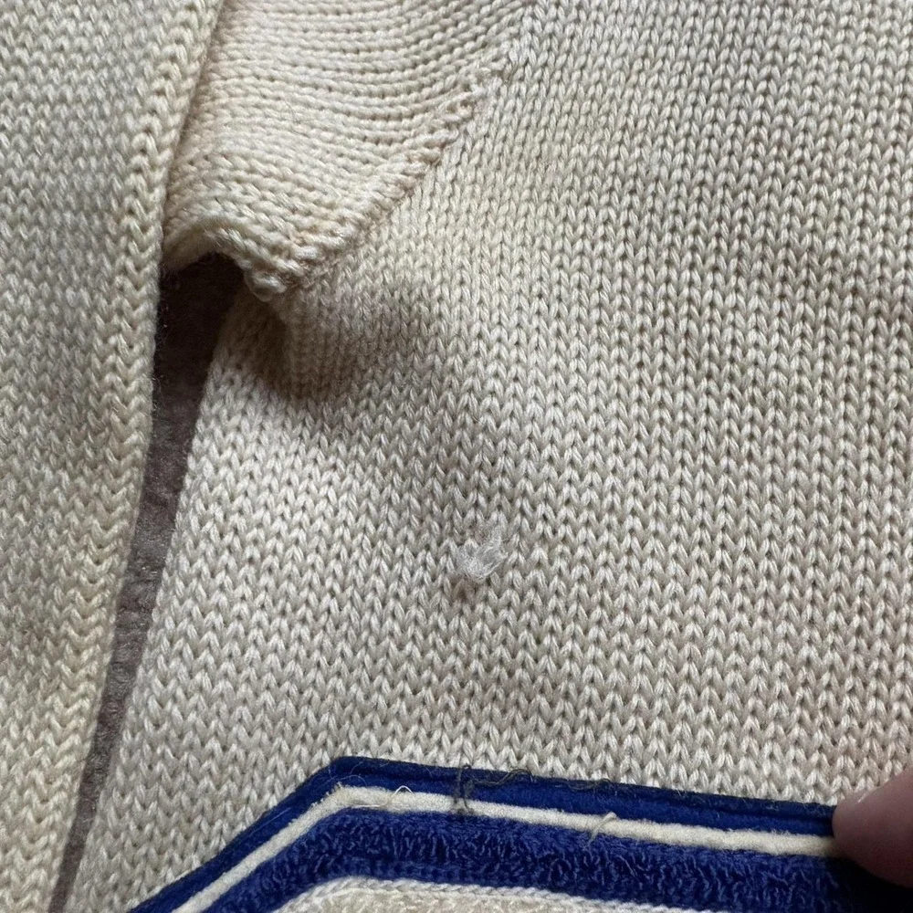 Vintage Falcons Letterman Sweater Mens Medium Cardigan Blue Chenille Patches 60s